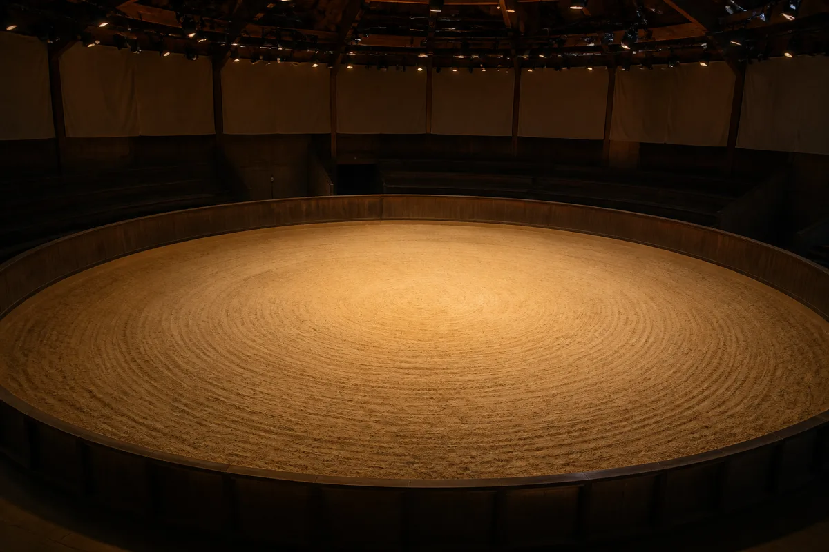 Piste ronde de cirque équestre éclairée avant la représentation